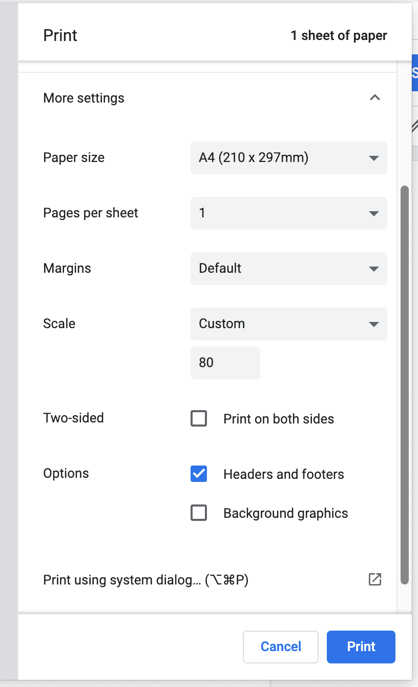 Printing Google Docs from Google Chrome